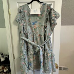 Floral Ruffle Dress with Belt